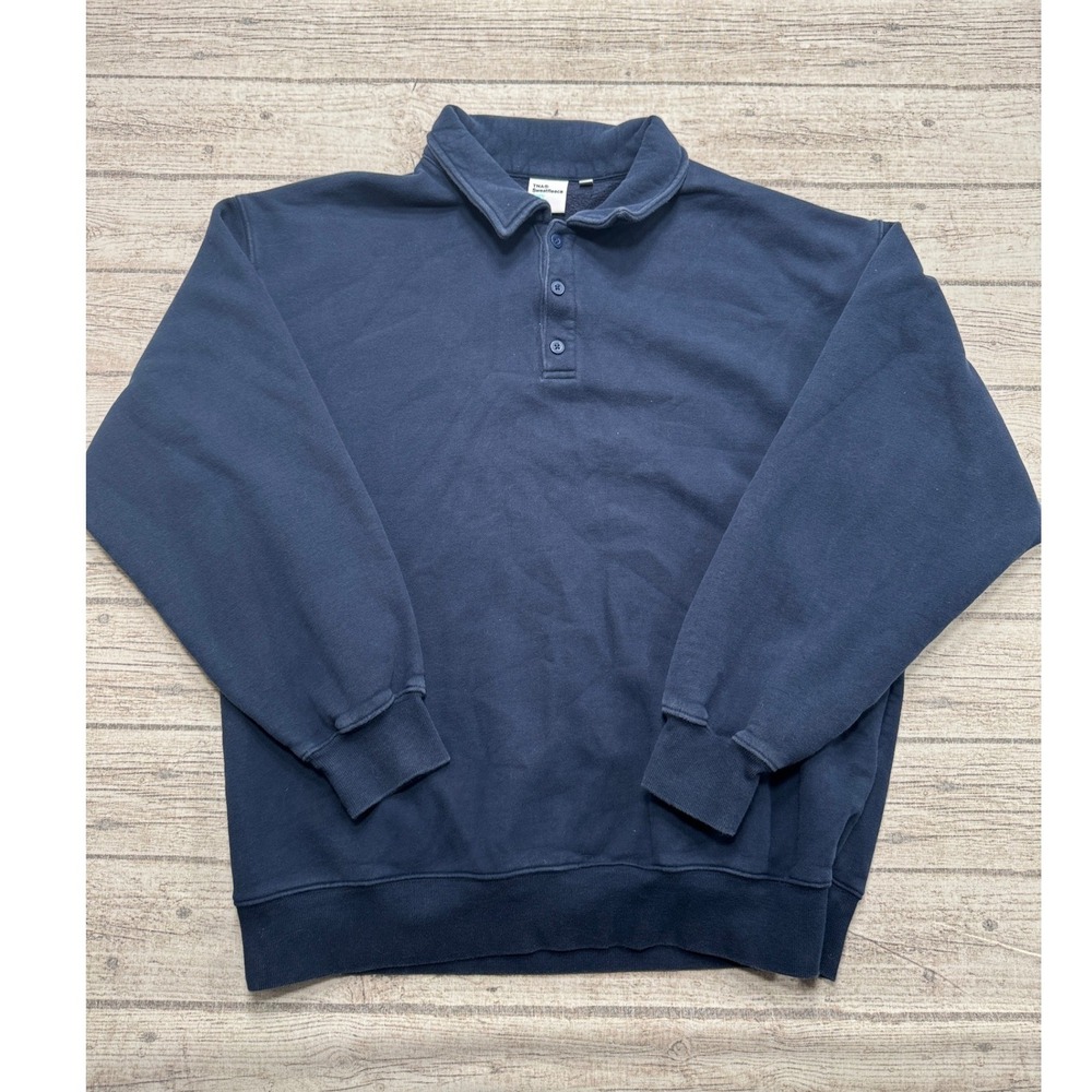 TNA Aritzia Sweatshirt Women's L Navy Blue Sweatfleece Cozy Fleece Boyfriend Fit